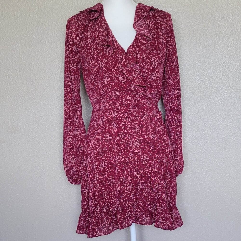 Sadie and Sage Burgundy Print Ruffle Dress New with Tags Medium